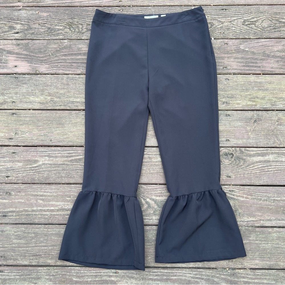 Lena Gabrielle Women’s Minimalist Casual Crop Pants W/Gathered Flounces|Size:12